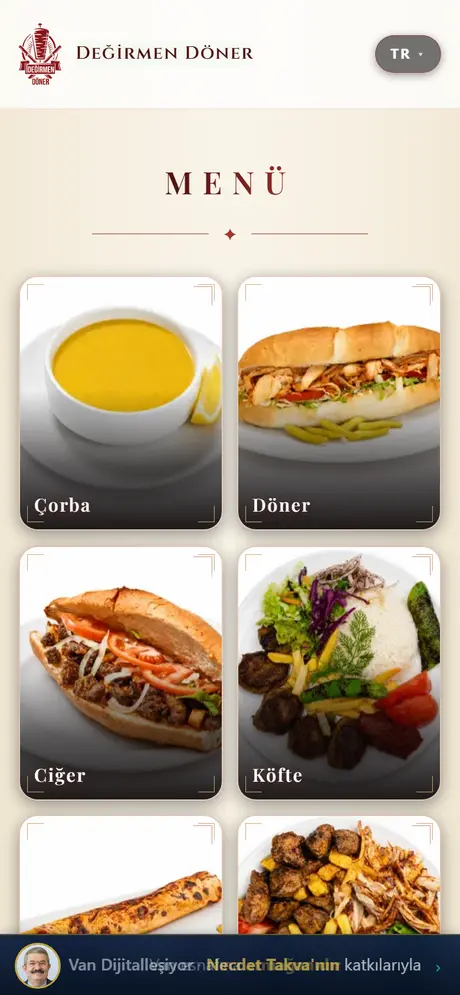 Değirmen Döner menü ekranı