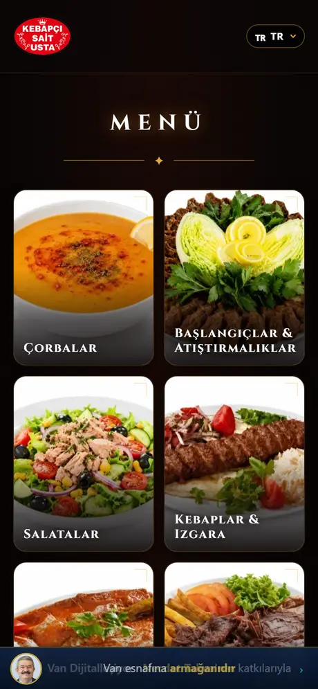 Kebapçı Sait Usta menü ekranı